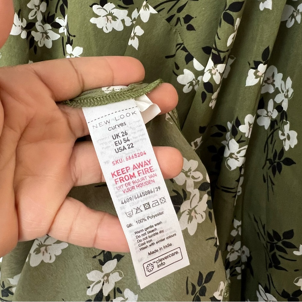 new look curves olive floral dress size 22 - Picture 9 of 11